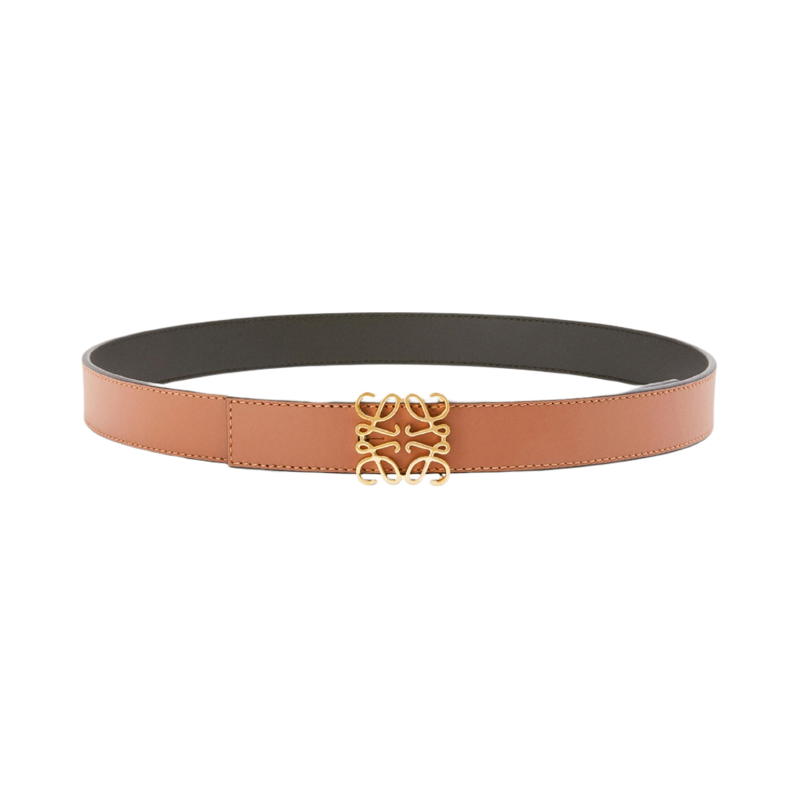 (W) 로에베 스무스 카프스킨 리버시블 아나그램 벨트 탄 블랙 골드((W) Loewe Reversible Anagram Belt in Smooth Calfskin Tan Black Gold) - 2