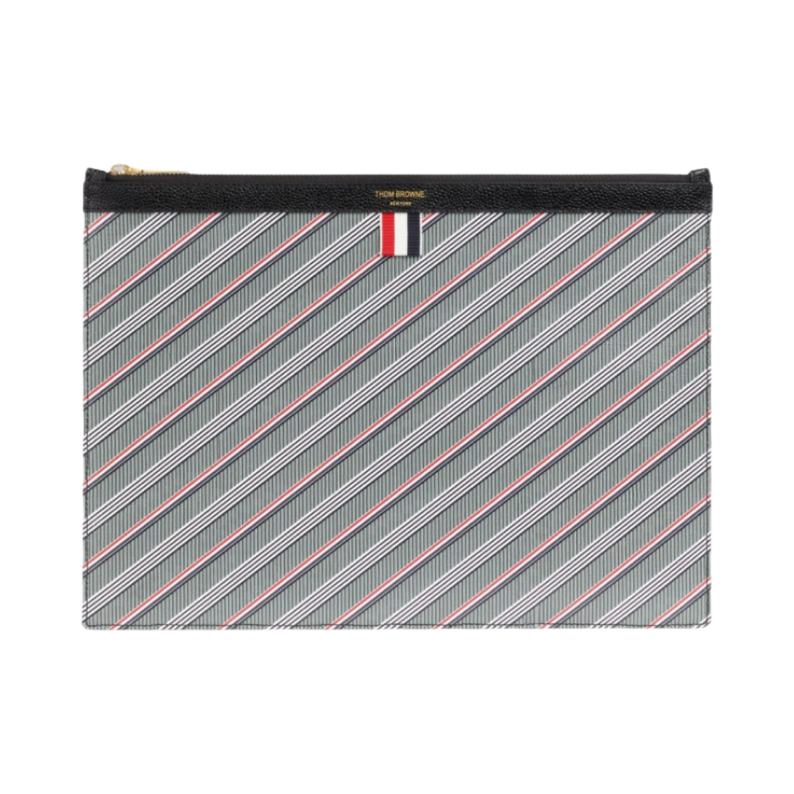 MAC021L-07557-035 Thom Browne Monogram Coated Canvas Medium Zippered Document Holder Medium Grey