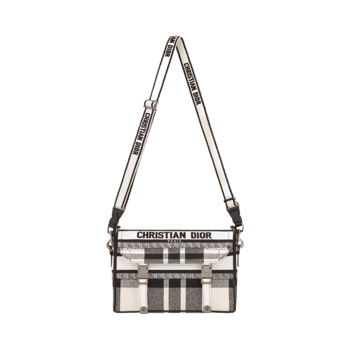디올 스몰 캠프백 블랙 화이트 체크앤디올 자수(Dior Small Camp Bag Black White Check’n'Dior Embroidery) - 5