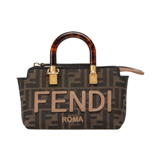 Fendi By The Way Mini FF Fabric Small Boston Bag Brown