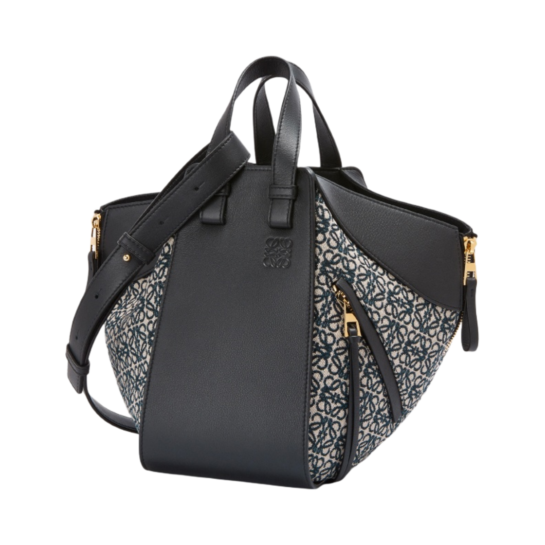 로에베 스몰 해먹백 아나그램 자카드 앤 카프스킨 네이비 블랙(Loewe Small Hammock Bag in Anagram Jacquard and Calfskin Navy Black) - 2