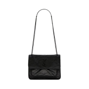 Saint Laurent Black Monogram Niki Baby Bag with Black Chain Strap in Vintage Leather Black