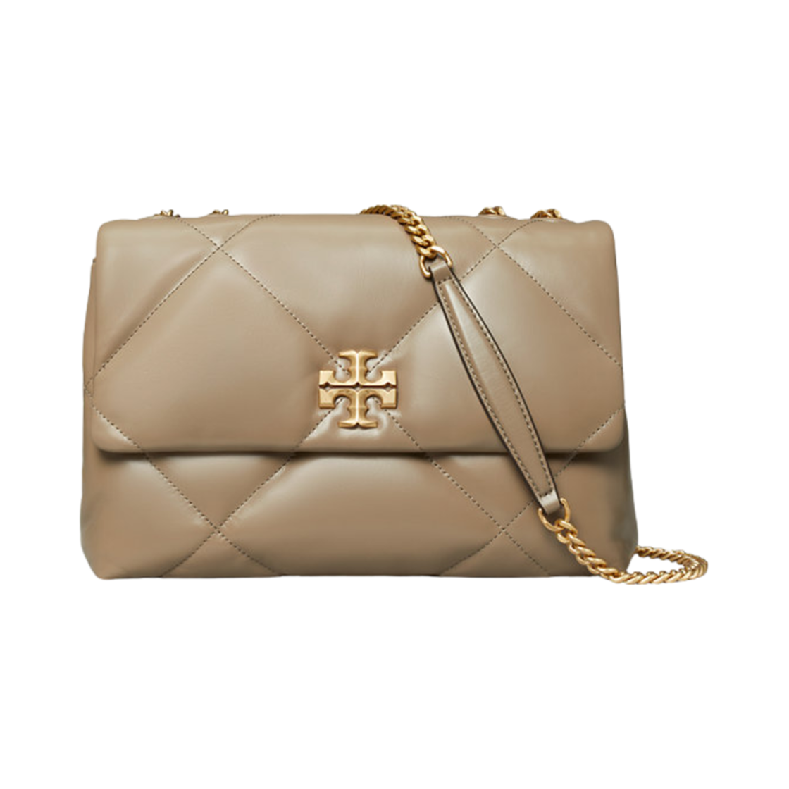 154704-250 Tory Burch Kira Diamond Quilt Convertible Shoulder Bag Taupe Oak