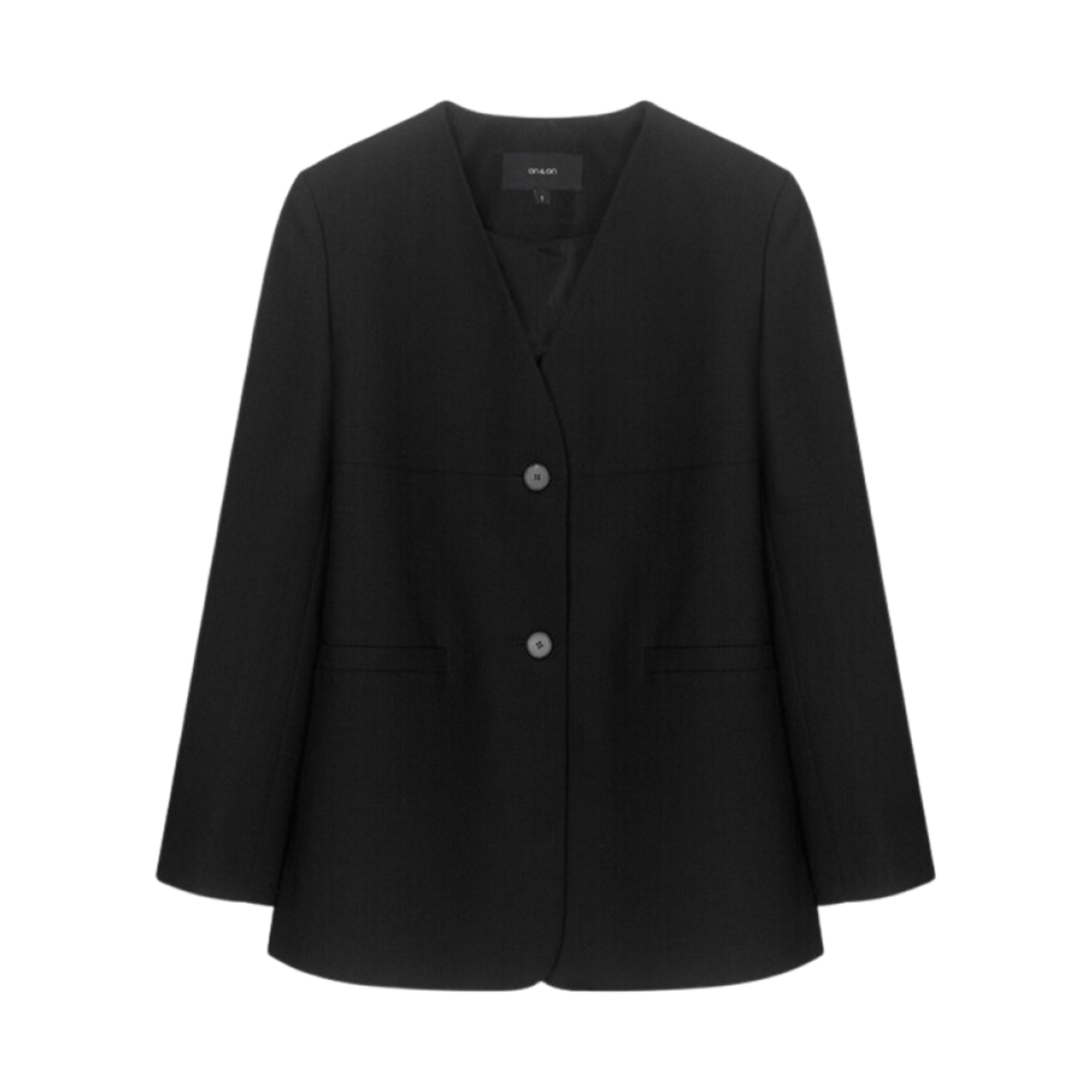 (W) 온앤온 칼라리스 슬릿 스티치 자켓 블랙((W) On&On Collarless Slit Stitch Jacket Black)