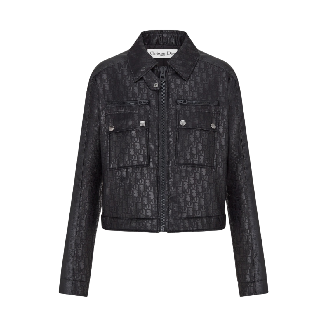(W) 디올 크롭 블루종 퀼티드 테크니컬 패브릭 블랙 래커 디올 오블리크((W) Dior Cropped Blouson Quilted Technical Fabric Black Lacquer Dior Oblique) - 1