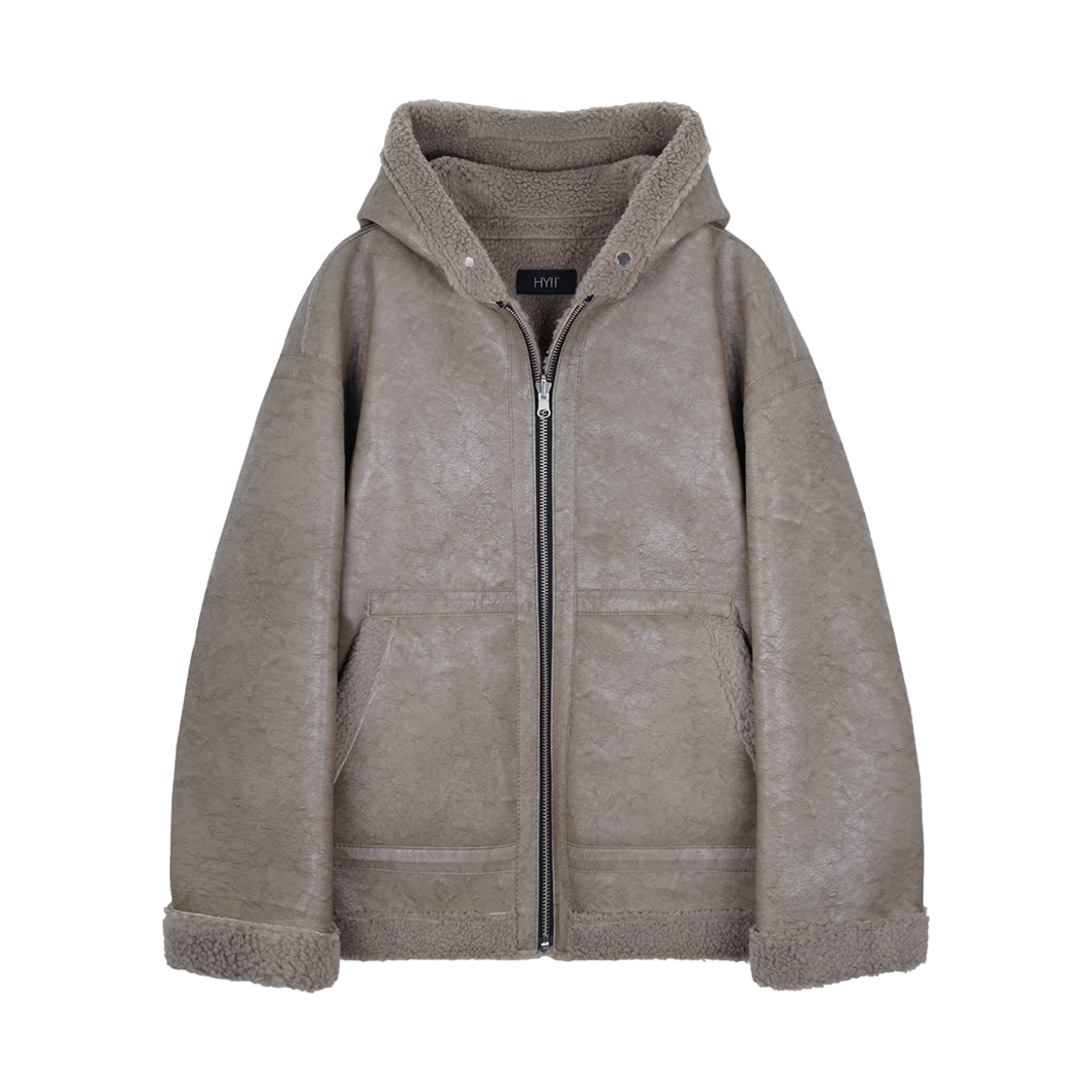하이투 리버시블 후드 셔링 무스탕 자켓 그레이(HYII Reversible Hooded Shearling Jacket Grey)