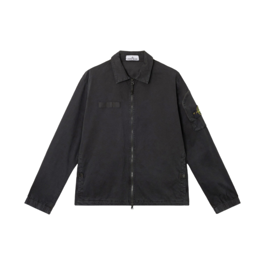 Stone Island 1200003 Organic Stretch Broken Twill Cotton Old Effect Overshirt with Zip Fastening Black - 25SS