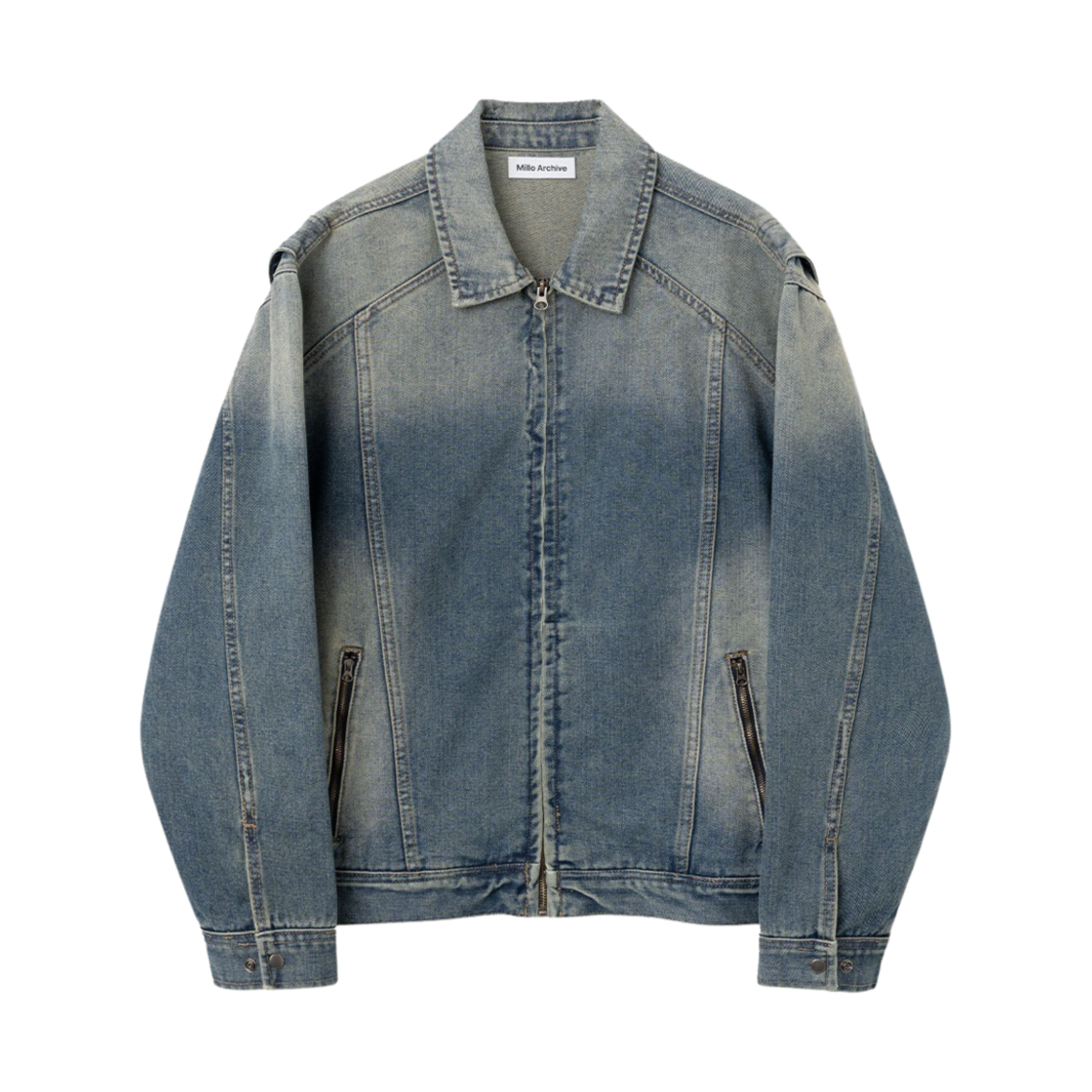 밀로 아카이브 백 플리츠 데님 자켓 페이드 블루