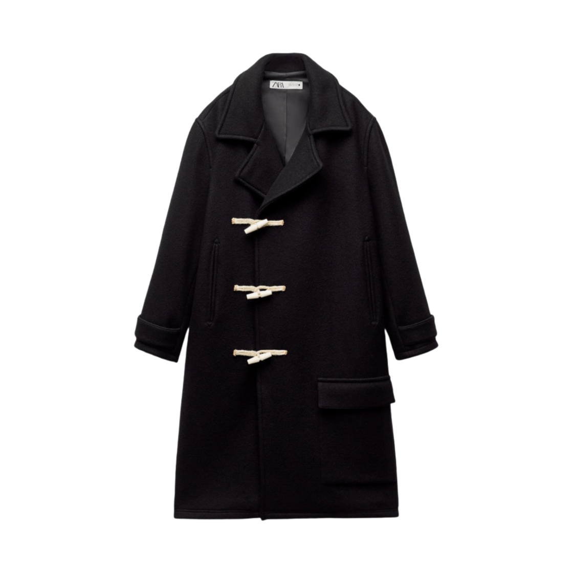 (W) 자라 토글 버튼 울 코트 블랙((W) Zara Wool Blend Coat With Toggles Black)