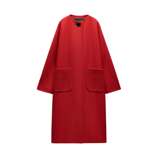 W) 자라 만테코 울 블렌드 코트 ZW 컬렉션 버건디 | Zara | KREAM