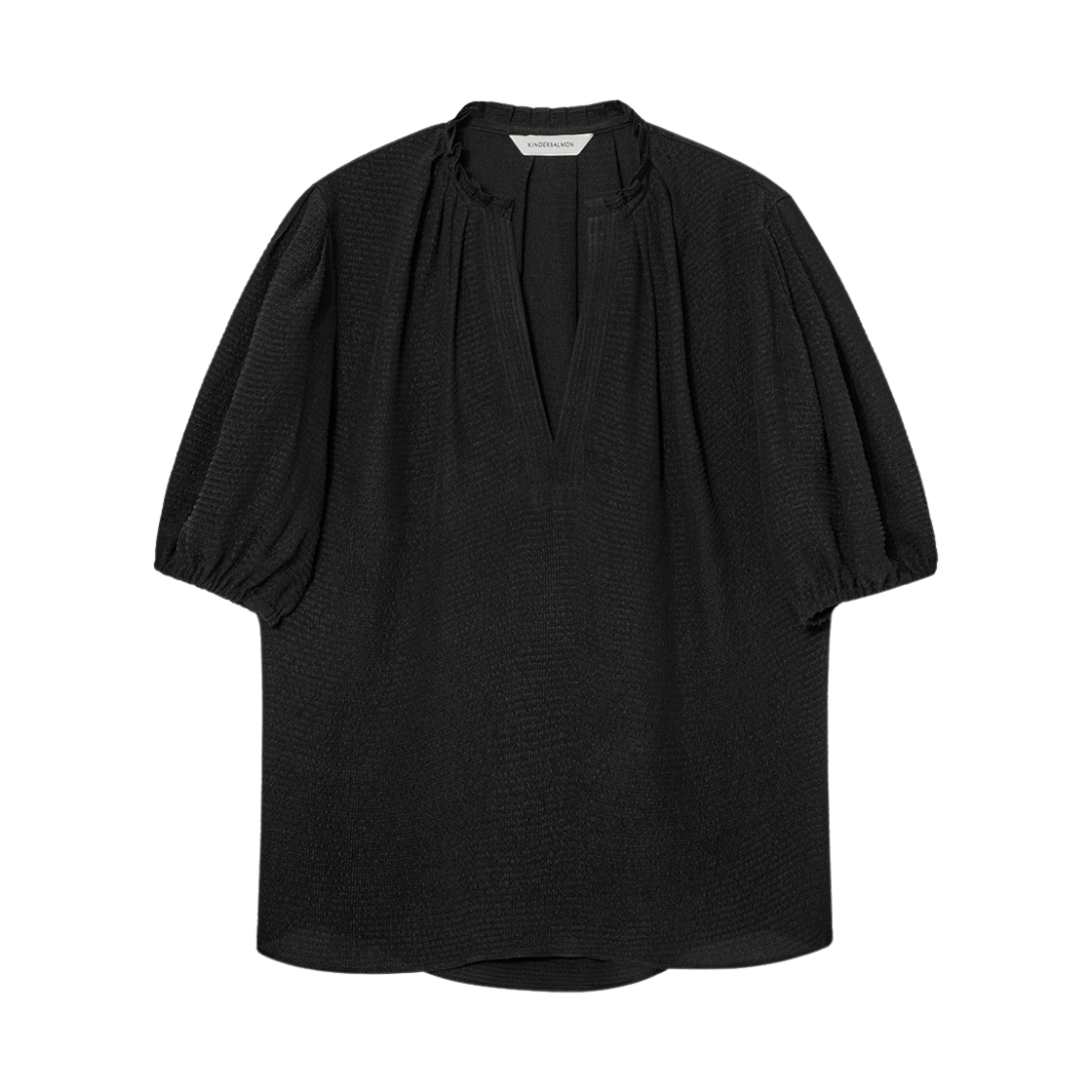 RE23TOP07BK Kindersalmon Women Silk Jacquard Half Blouse Black - 대표 이미지 #1