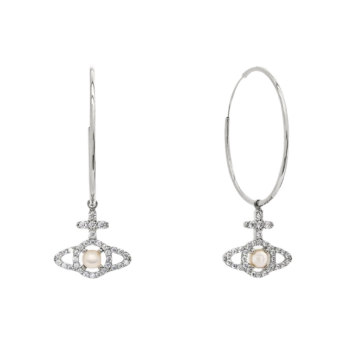 (W) 비비안 웨스트우드 올림피아 펄 후프 이어링 실버((W) Vivienne Westwood Olympia Pearl Hoop Earrings Silver) - 1