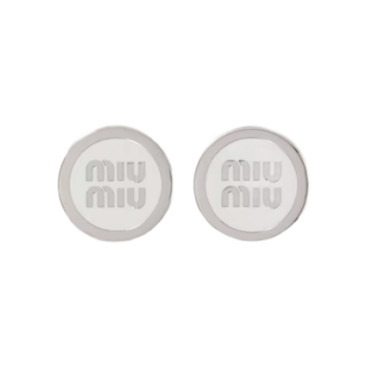 5JO912-2F6T-F097W (W) Miu Miu Enameled Metal Earrings White