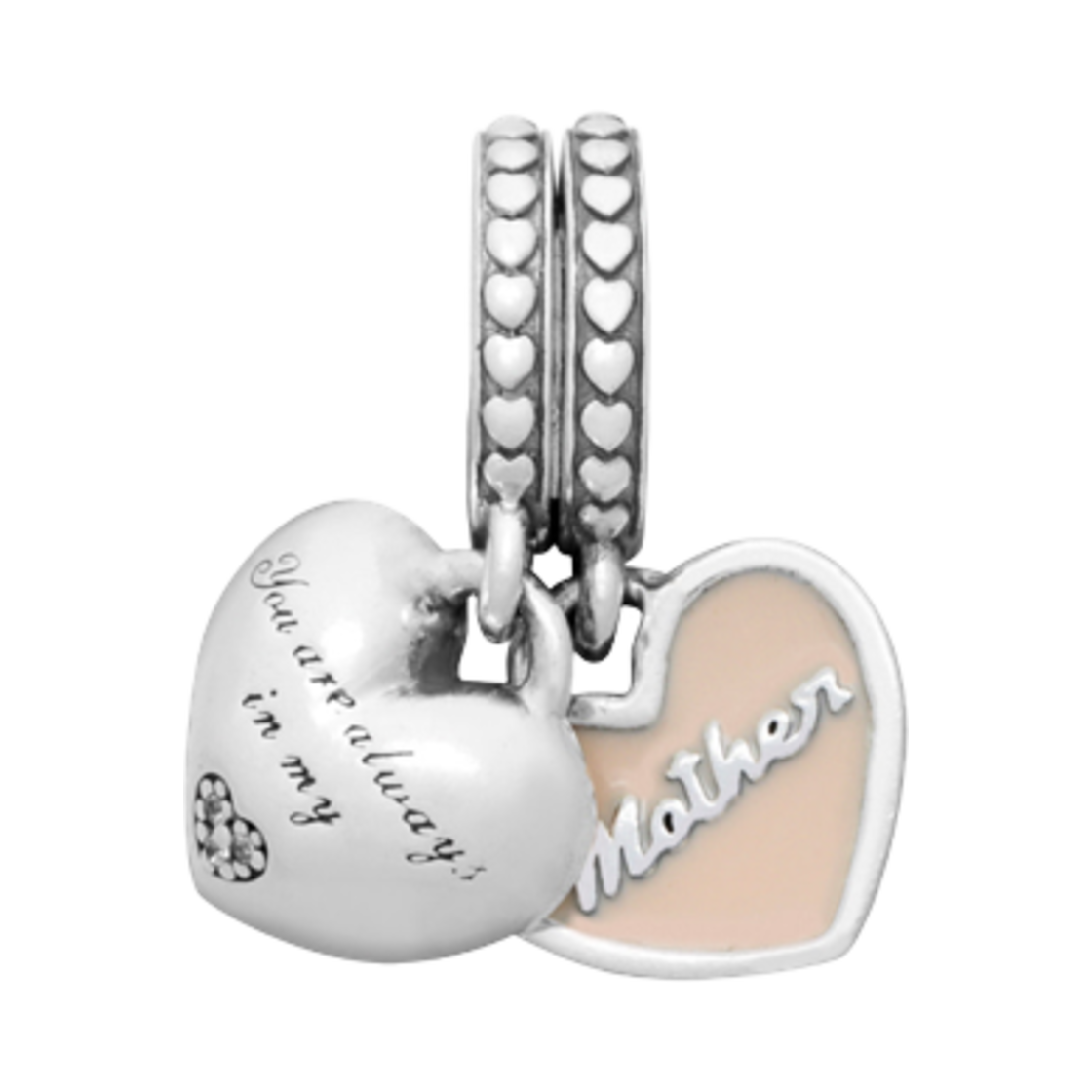 (W) 판도라 마더 & 도터 하트 댕글 참 스털링 실버 핑크((W) Pandora Mother & Daughter Hearts Dangle Charm Sterling Silver Pink)