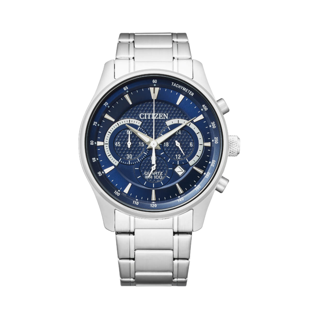 시티즌 크로노그래프 쿼츠 42mm 스테인리스 스틸 블루 실버(Citizen Chronograph Quartz 42mm Stainless Steel Blue Silver)