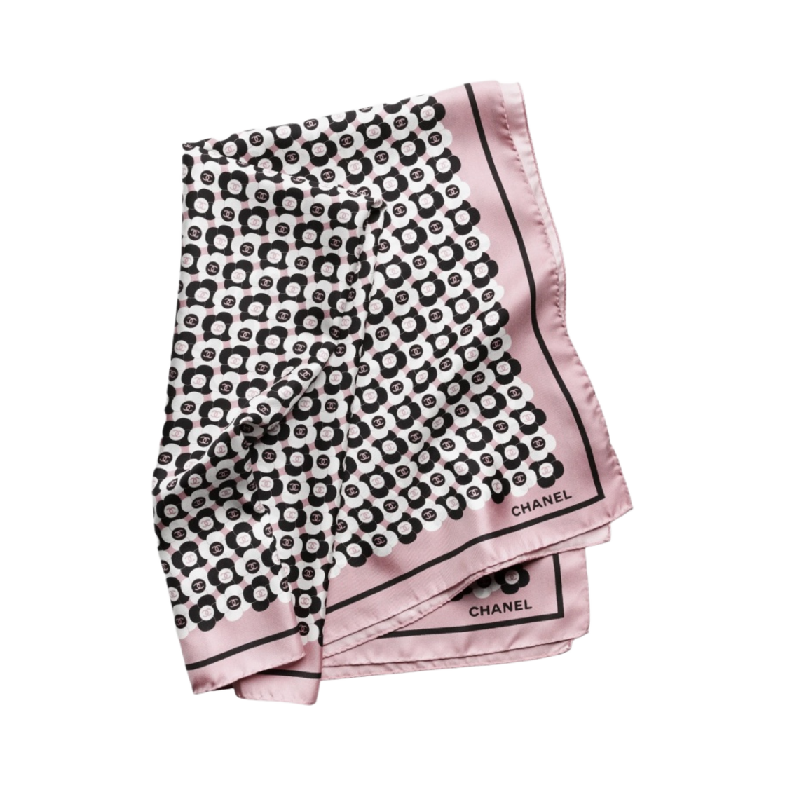 (W) 샤넬 스퀘어 스카프 실크 트윌 & 핑크 블랙 화이트((W) Chanel Square Scarf Silk Twill & Pink Black White) - 1