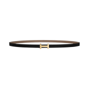 (W) Hermes Focus Belt Buckle & Reversible Leather Strap Swift Epsom 13mm & Gold Noir Etoupe