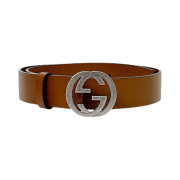 Gucci GG Interlocking Buckle Leather Belt Brown