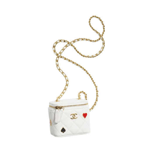 Chanel Small Vanity with Chain Grained Calfskin Enamel & Gold White