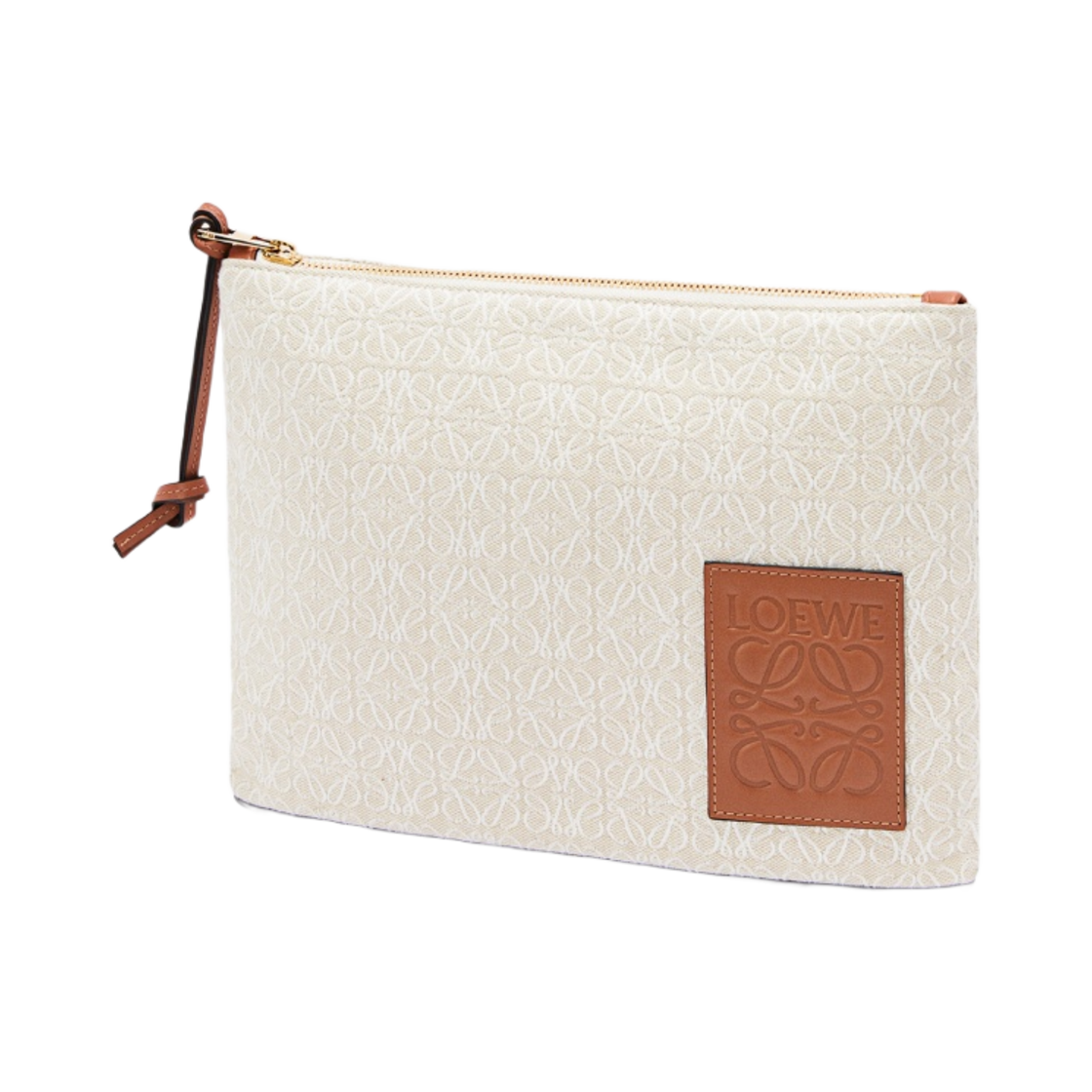 로에베 오블롱 파우치 아나그램 자카드 앤 카프스킨 에크루 탄(Loewe Oblong Pouch in Anagram Jacquard and Calfskin Ecru Tan) - 2