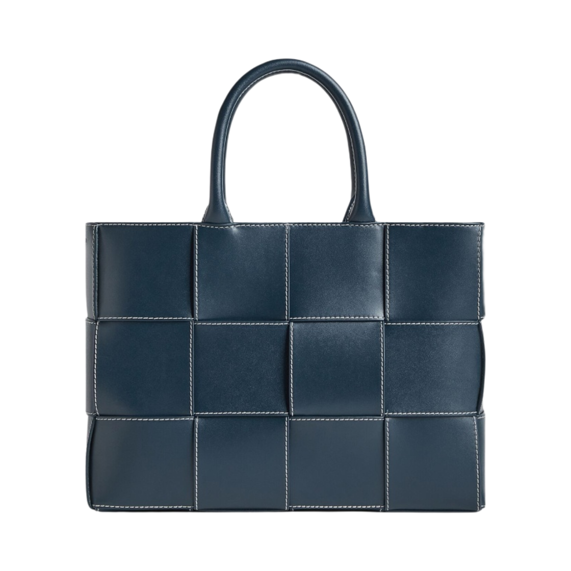 보테가 베네타 스몰 아르코 스트랩 토트백 인트레치오 레더 딥 블루 내츄럴(Bottega Veneta Small Arco Tote Bag with Strap Intreccio Leather Deep Blue Natural) - 1