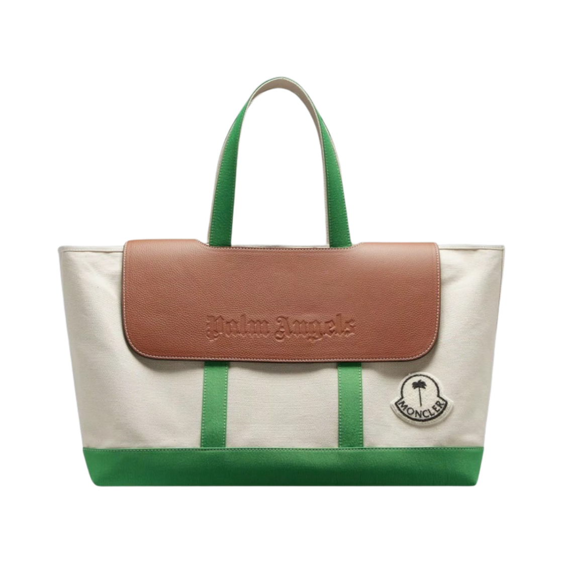 몽클레르 x 팜 엔젤스 캔버스 토트백 오프 화이트 그린 - 23FW(Moncler x Palm Angels Canvas Tote Bag Off White Green - 23FW)