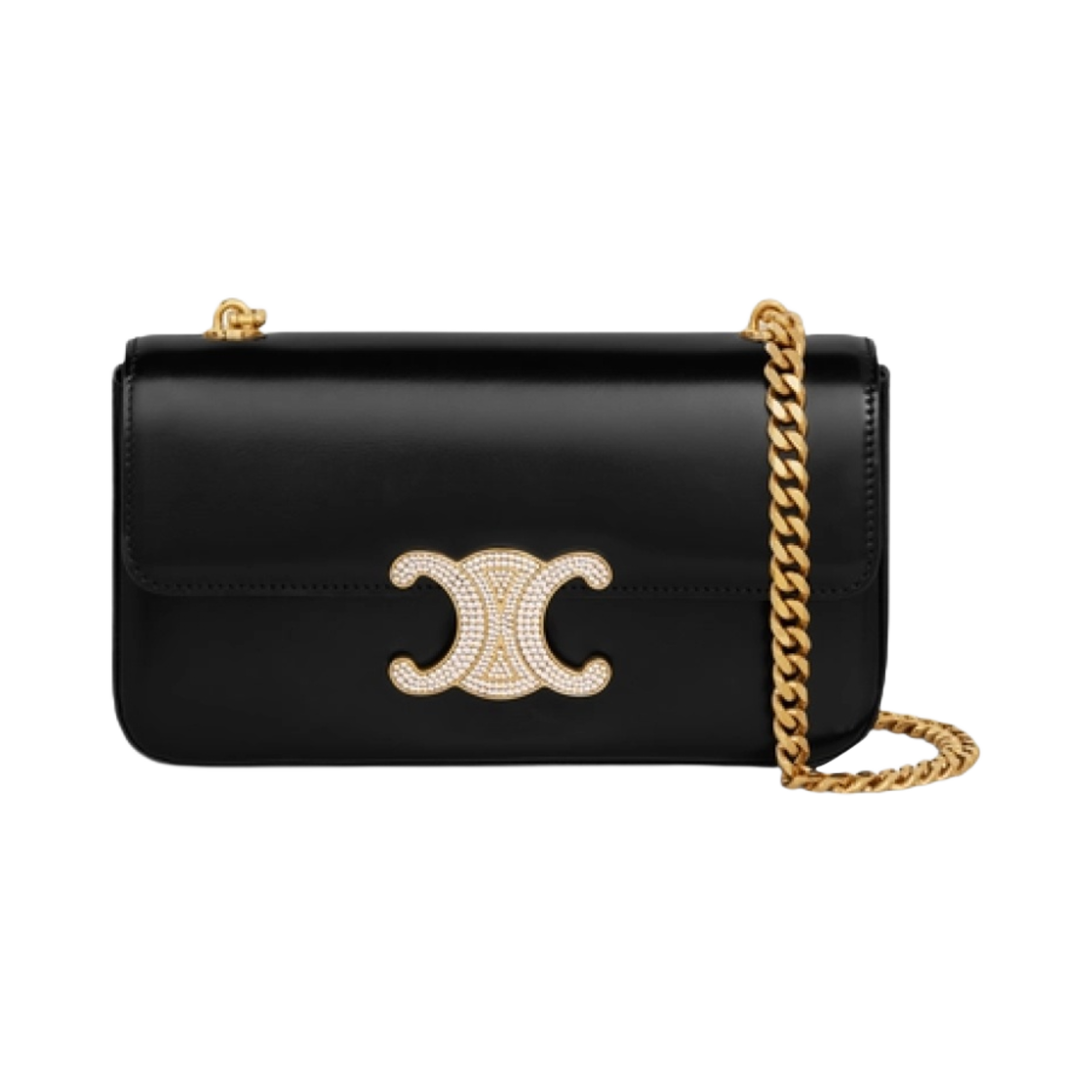 셀린느 체인 숄더백 클로드 스트라스 클러져 샤이니 카프스킨 블랙(Celine Chain Shoulder Bag Claude with Strass Closure in Shiny Calfskin Black) - 1