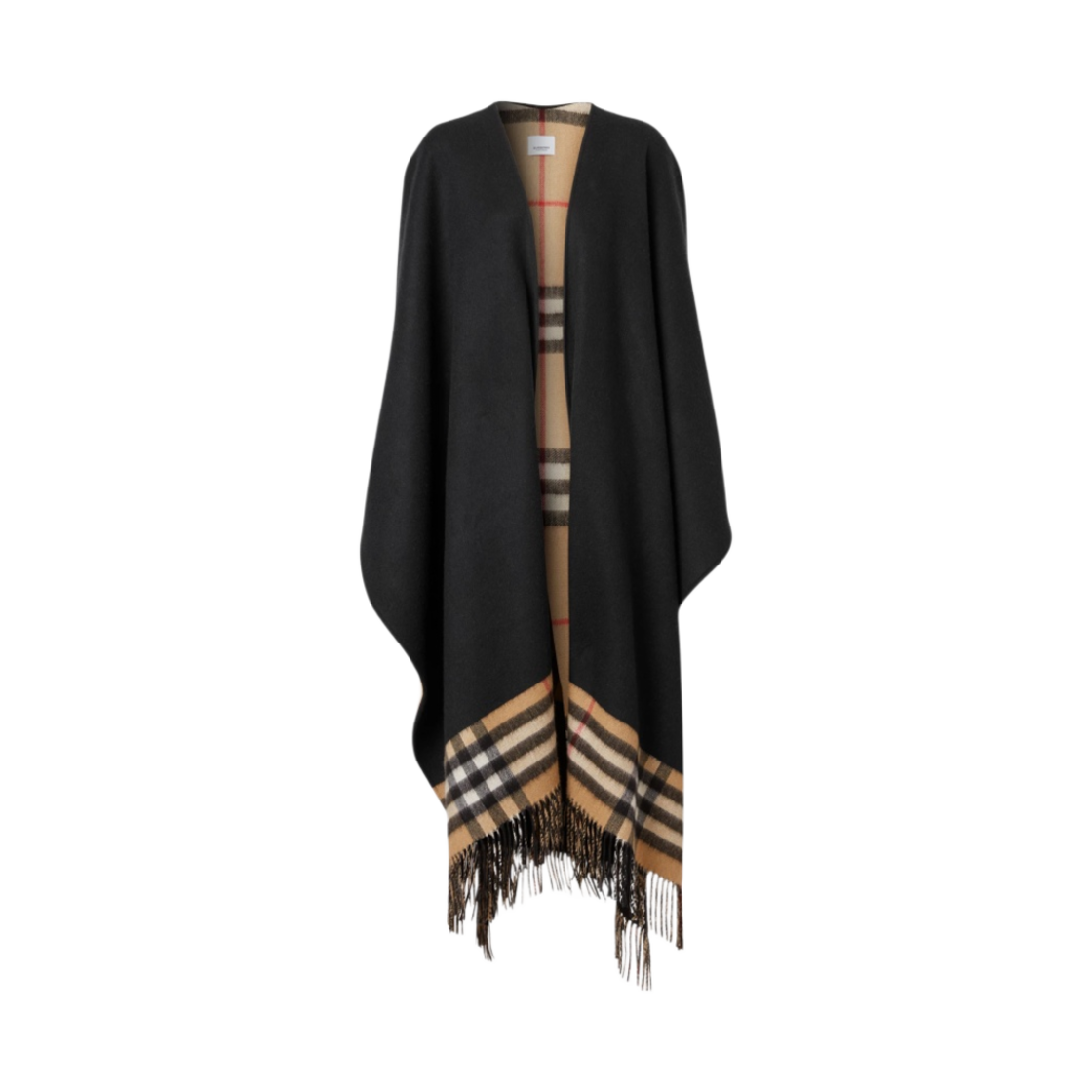 (W) 버버리 체크 울 캐시미어 리버시블 케이프 블랙((W) Burberry Check Wool Cashmere Reversible Cape Black) - 2