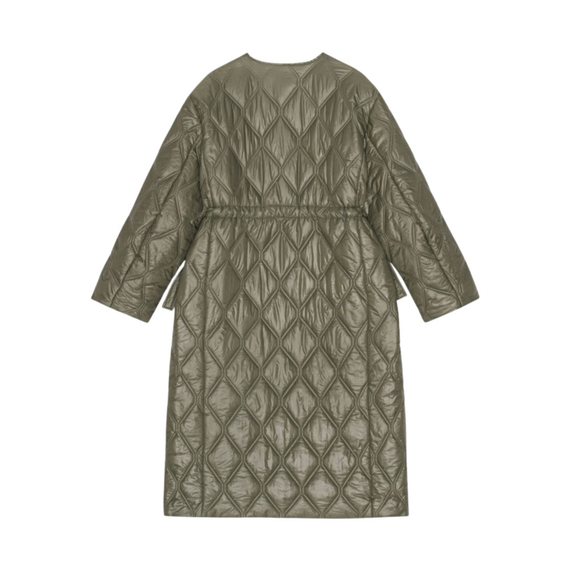 F8535-861 (W) Ganni Shiny Quilt Long Coat Kalamata