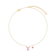 (W) Louis Vuitton LV Iconic Enamel Necklace Gold Fuchsia