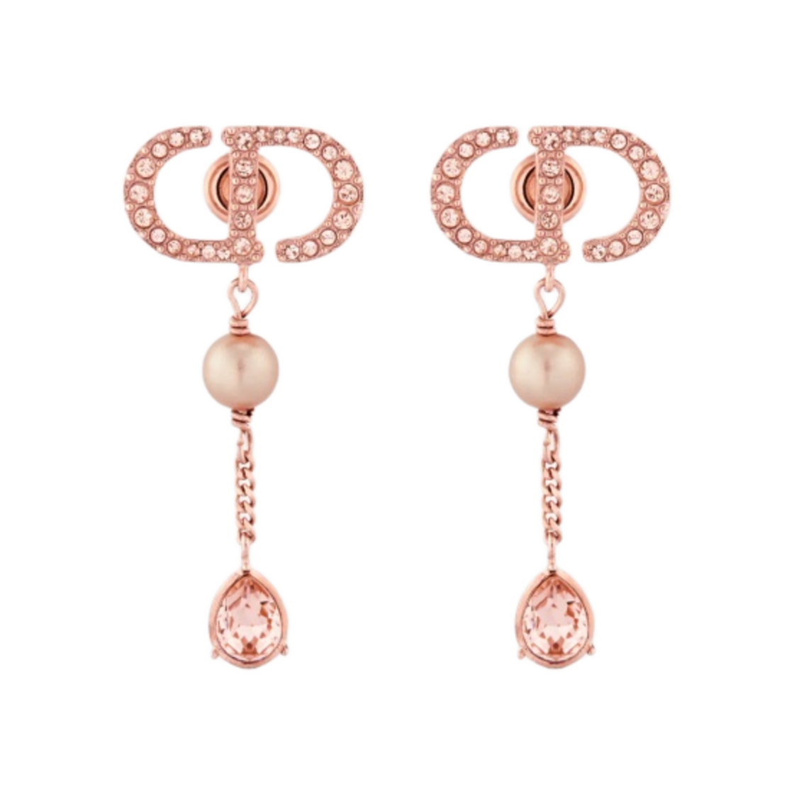 (W) 디올 쁘띠 CD 이어링 핑크 피니쉬 메탈 핑크 레진 펄 크리스탈((W) Dior Petit CD Earrings Pink Finish Metal Pink Resin Pearls Crystals) - 1