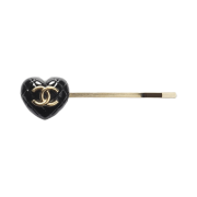(W) Chanel Hair Pin Metal Resin & Gold Black