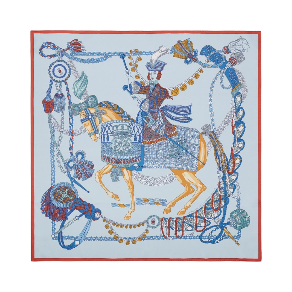 (W) 에르메스 르 팀발리에 스카프 90 블루 씨엘 블루 오랑쥬((W) Hermes Le Timbalier Scarf 90 Bleu Ciel Bleu Orange) - 1