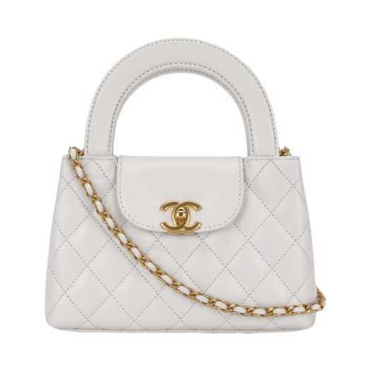 Chanel Mini Shopping Bag Shiny Aged Calfskin & Gold White