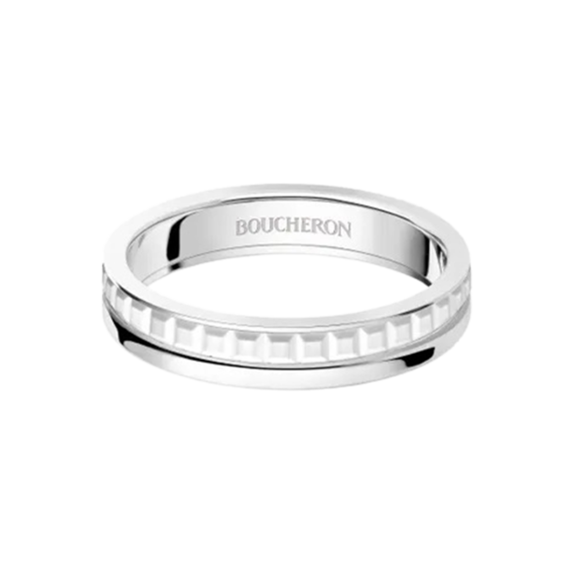 JAL00300 Boucheron Quatre Double White Edition Wedding Band 18K White Gold White Ceramic