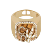 Dior x Cactus Jack Signet Ring Gold Finish Brass with Jasper & White Crystals