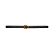 (W) Saint Laurent Cassandre Thin Belt with Square Buckle in Crocodile-Embossed Leather Black