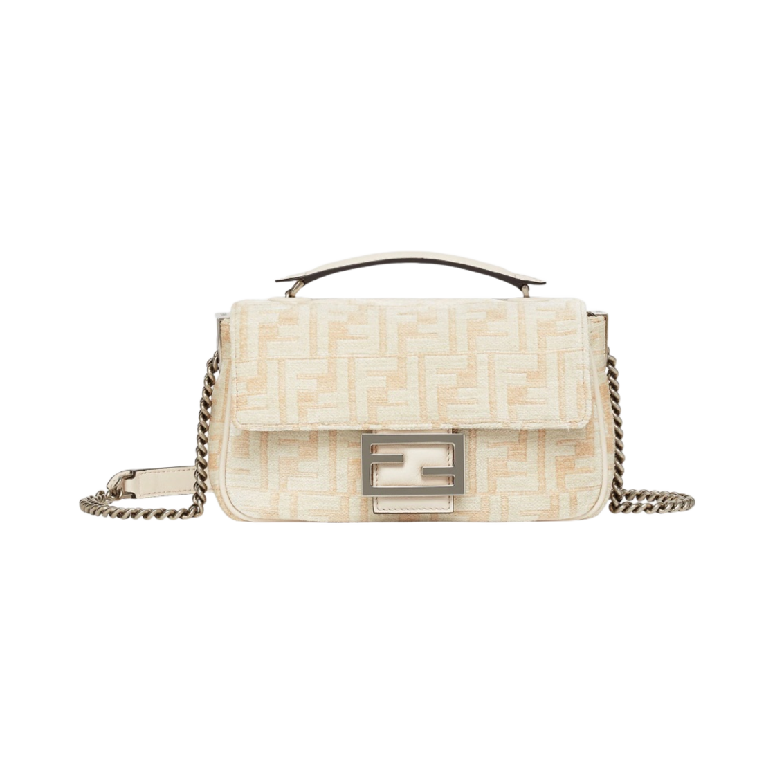 펜디 바게트 체인 미디 FF 테피스트리 패브릭백 화이트(Fendi Baguette Chain Midi FF Tapestry Fabric Bag White) - 1