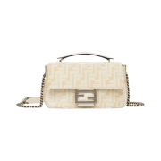 Fendi Baguette Chain Midi FF Tapestry Fabric Bag White