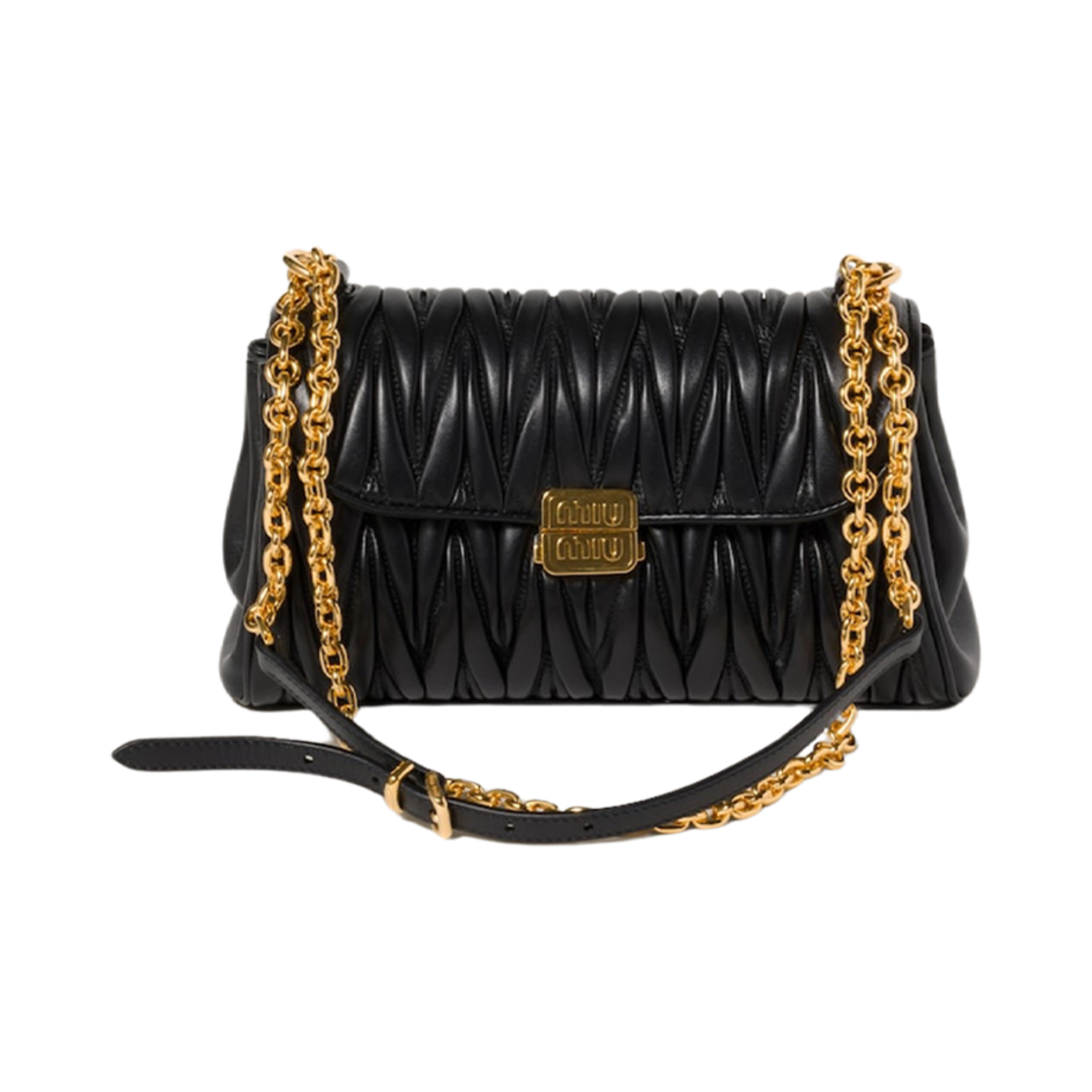 5BD266-N88-F0002 Miu Miu Matelasse Nappa Leather Shoulder Bag Black