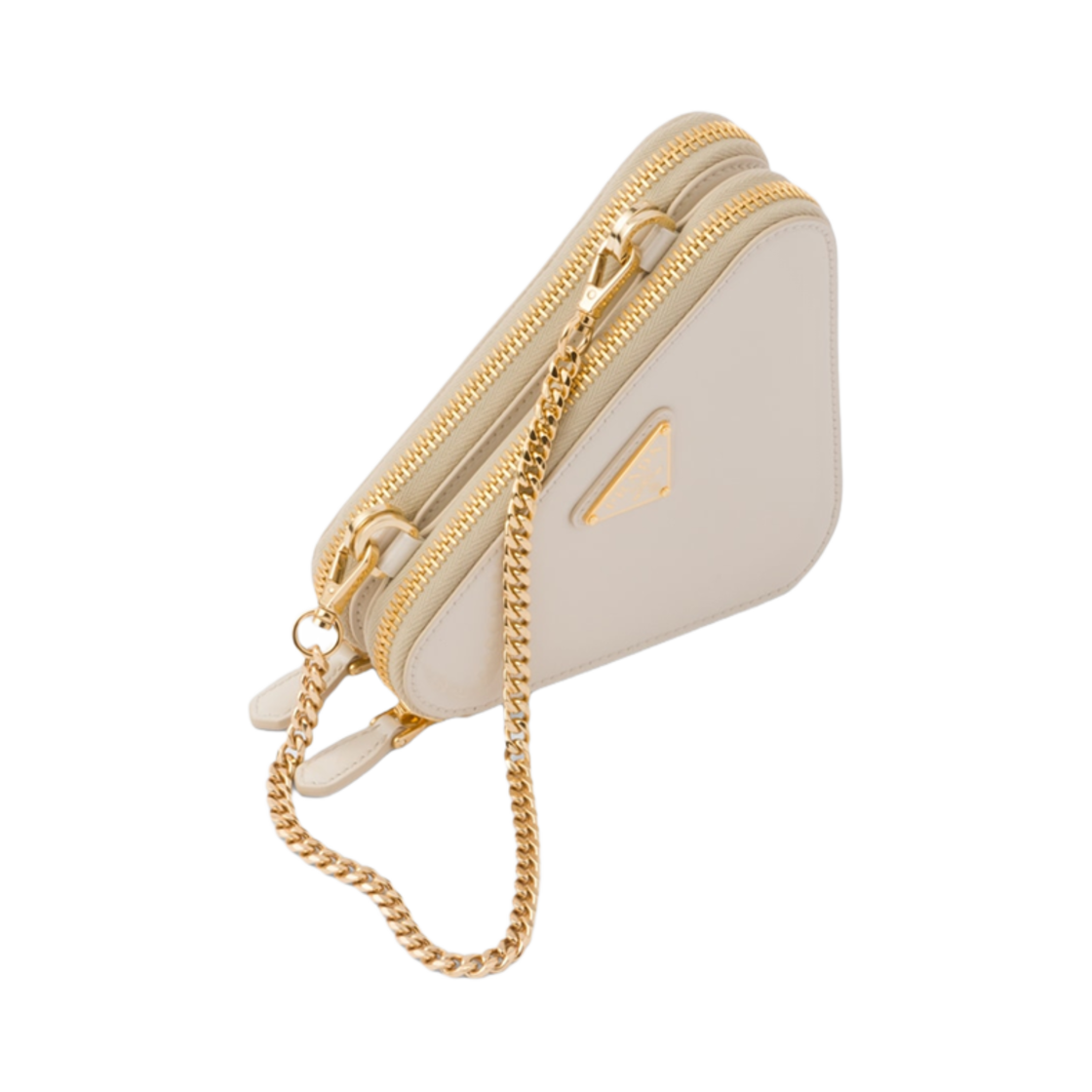 프라다 트라이앵귤러 페이턴트 레더 미니 파우치 아이보리(Prada Triangular Patent Leather Mini Pouch Ivory) - 2
