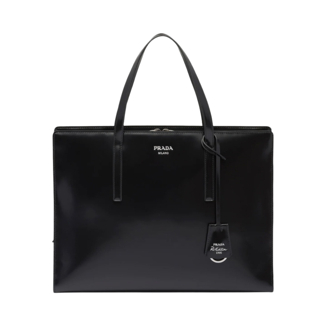 프라다 리에디션 1995 브러쉬드 레더 라지 핸드백 블랙(Prada Re-Edition 1995 Brushed Leather Large Handbag Black) - 1