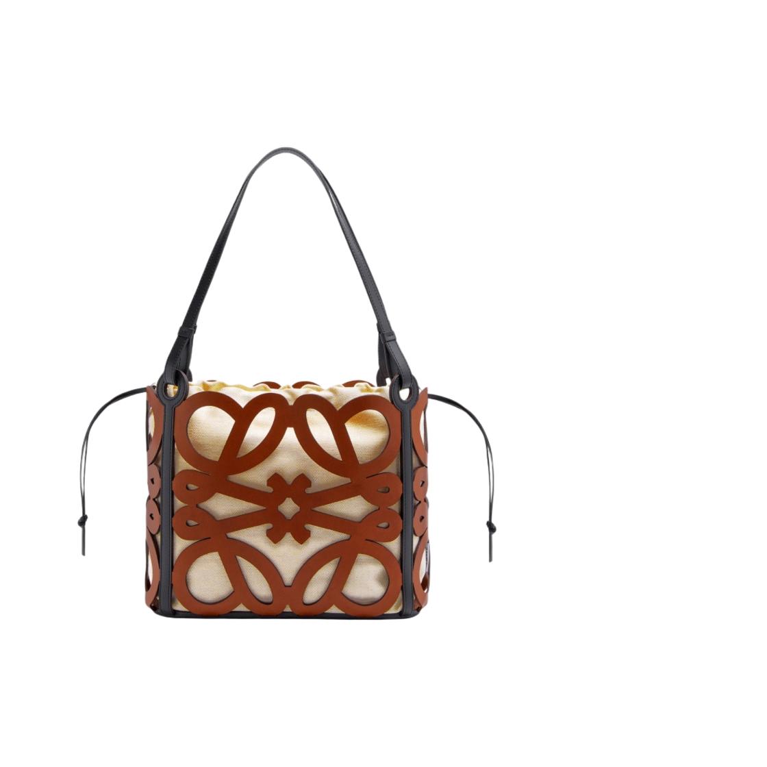 로에베 스몰 아나그램 컷 아웃 토트백 카프스킨 앤 캔버스 탄(Loewe Small Anagram Cut-Out Tote Bag in Calfskin and Canvas Black Tan) - 1