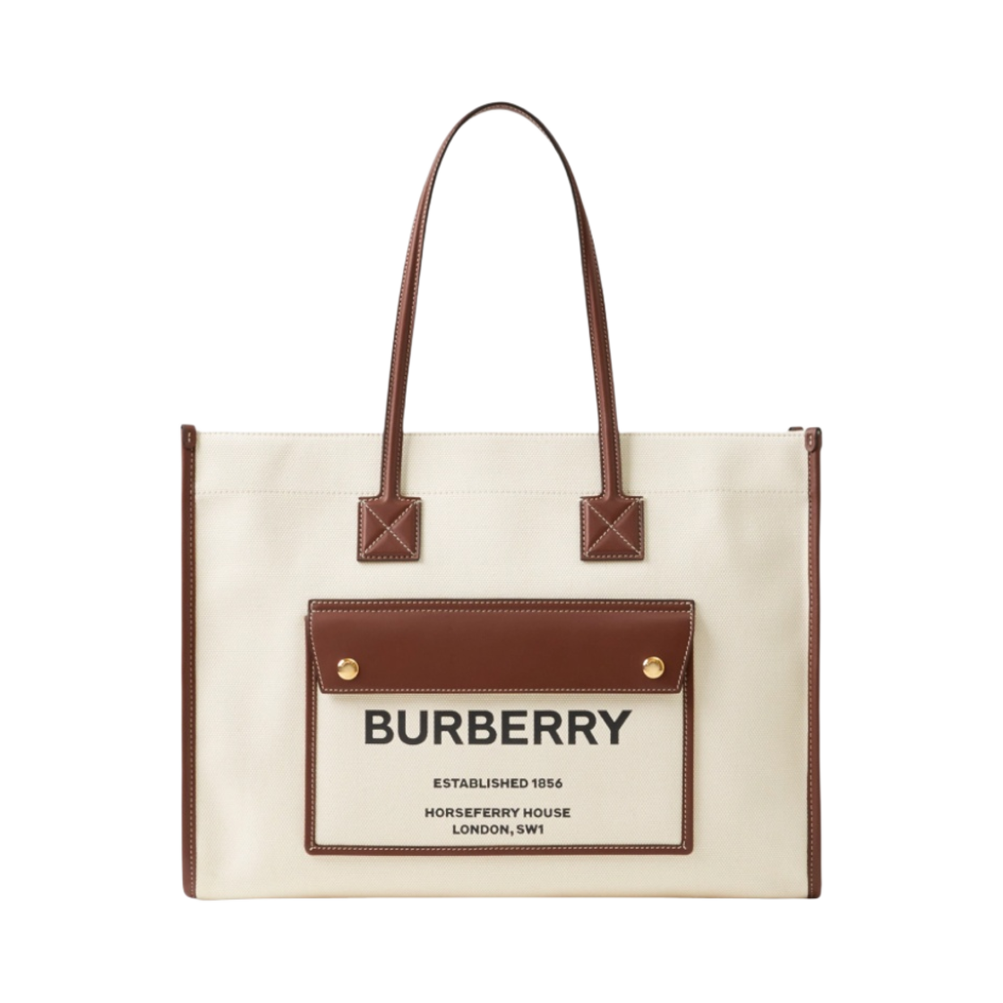 버버리 미디움 투톤 캔버스 레더 프레야 토트백 내츄럴 탄(Burberry Medium Two-Tone Canvas and Leather Freya Tote Bag Natural Tan)