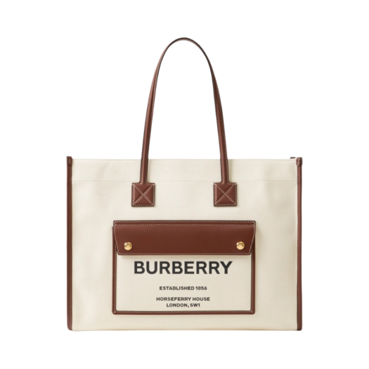 Burberry Medium Two-Tone Canvas and Leather Freya Tote Bag Natural Tan