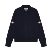 Thom Browne Cotton Milano Stitch RWB Armband Polo Bomber Jacket Navy