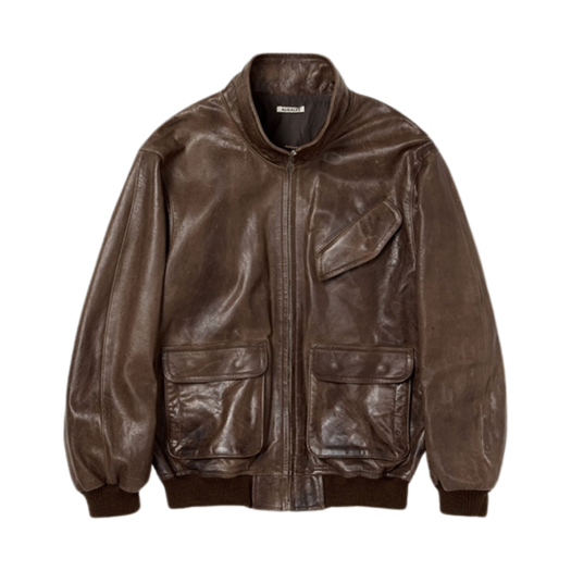 (W) Auralee Heavy Lamb Leather Zip Blouson Dark Brown