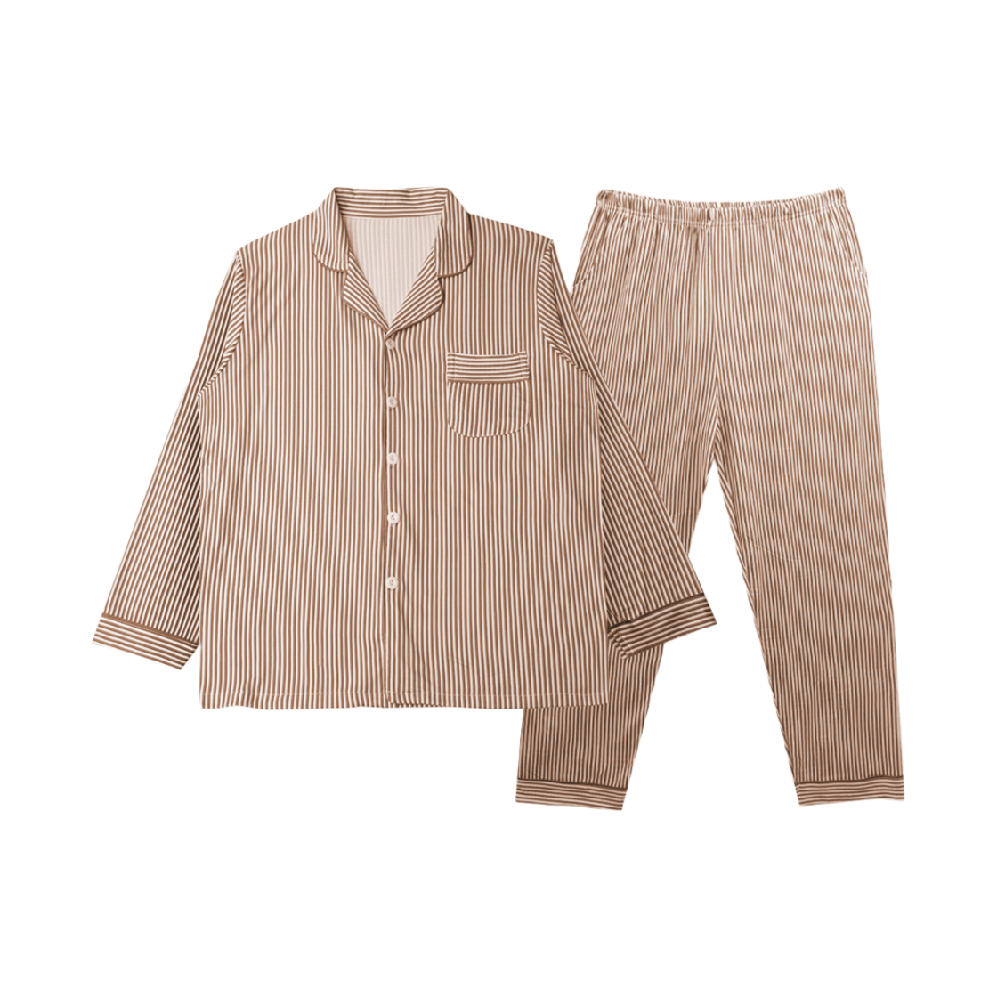 에이원 유니섹스 피치 기모 클래식 라인 카라 잠옷 세트 브라운