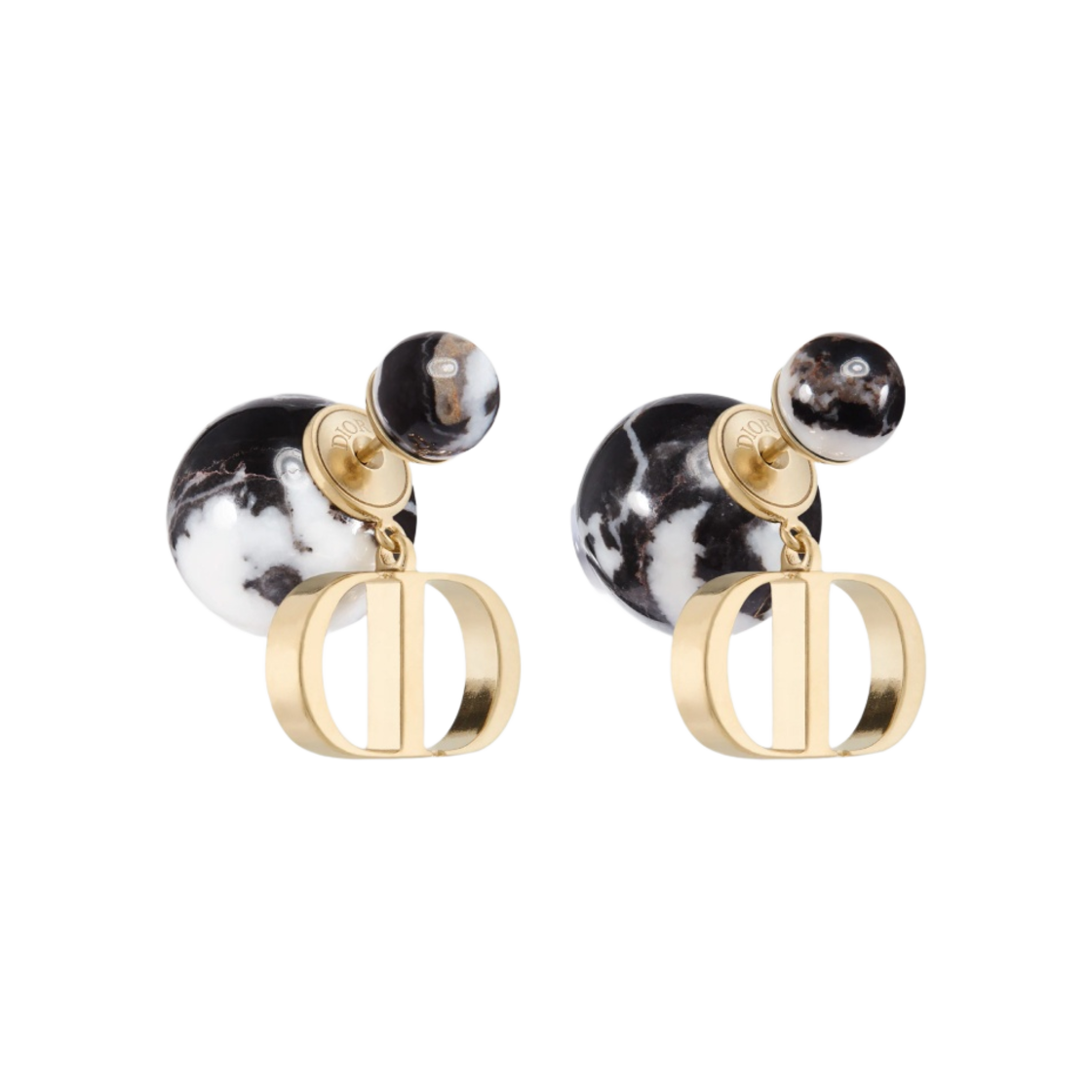 (W) 디올 트리발 이어링 골드 피니쉬 메탈 블랙 재스퍼 펄((W) Dior Tribales Earrings Gold Finish Metal Black Jasper Pearls) - 1
