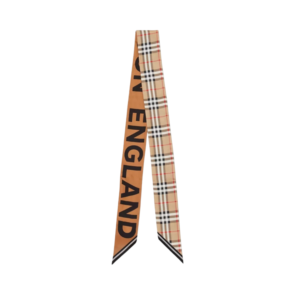 8028950 (W) Burberry Vintage Check Logo Print Silk Skinny Scarf Archive Beige